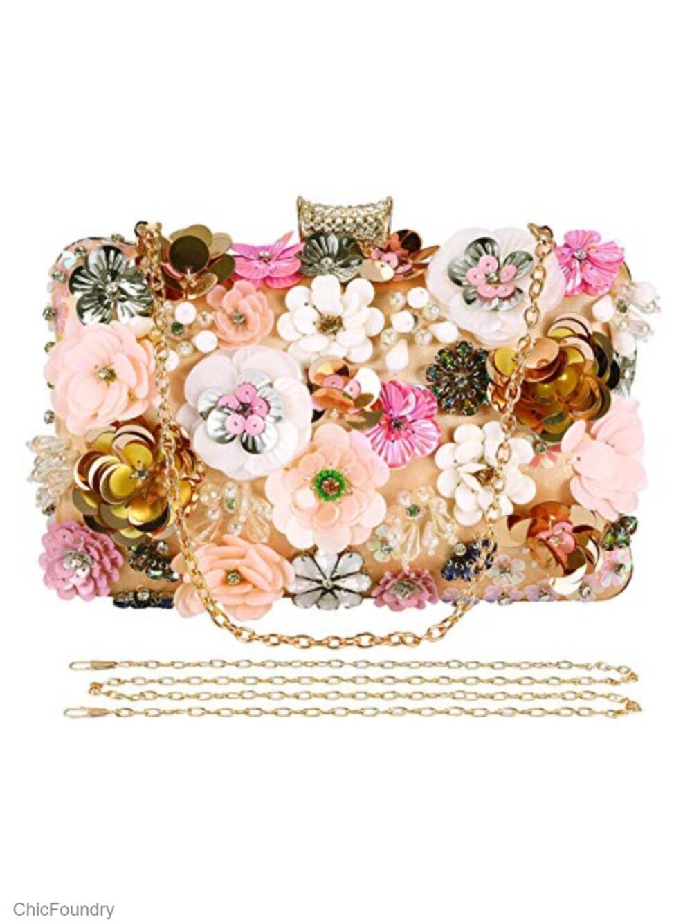 Satin Floral Clutch Purse Beaded Pearl Evening Bag Wedding Prom Party